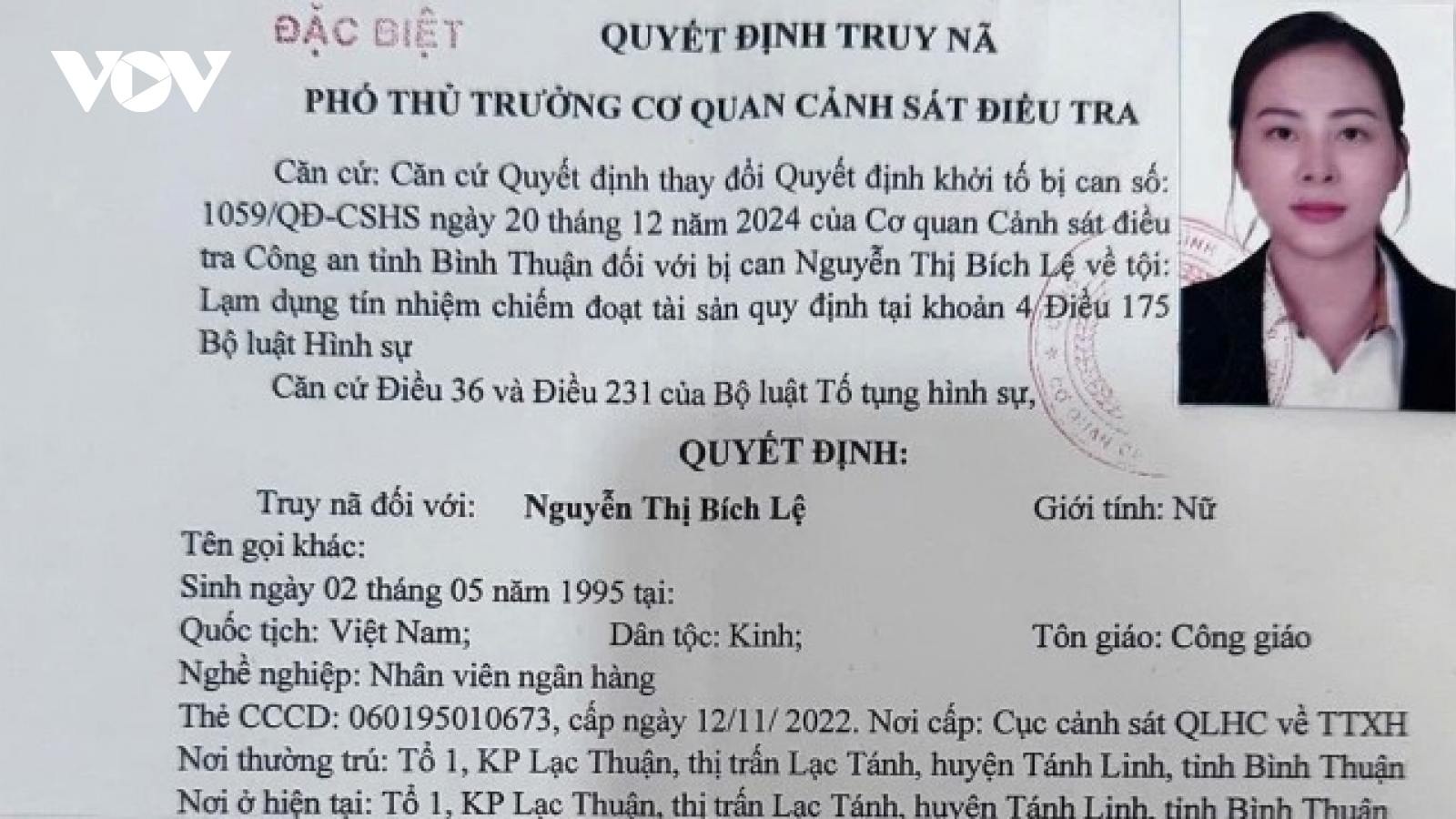 Truy nã đặc biệt nữ nhân viên ngân hàng chiếm đoạt tiền tỉ